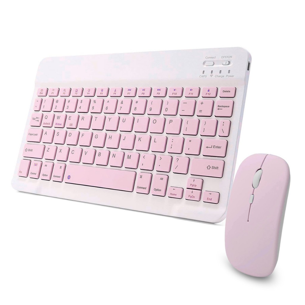 Kit Teclado e Mouse Sem Fio Bluetooth Colorido Macaron Para PC iPad Tablet Notebook - detalhe