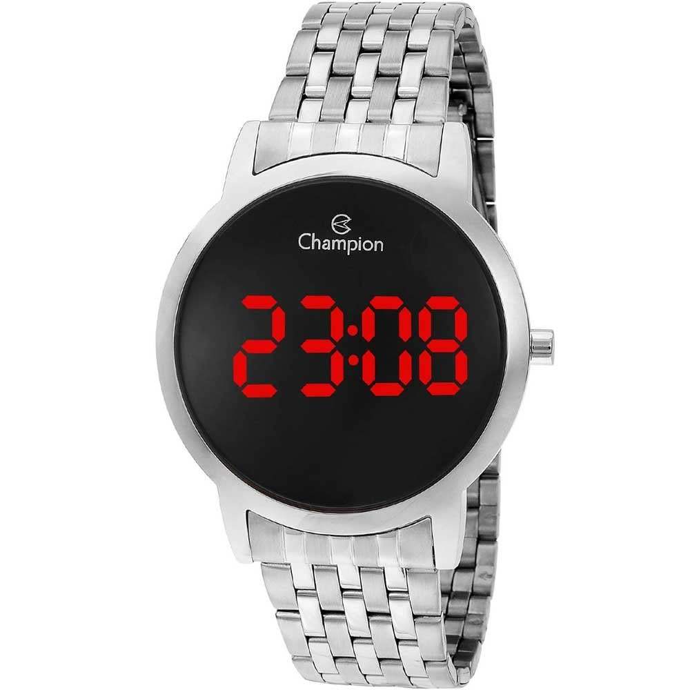 Relógio Digital Champion Feminino Redondo Aço Led Ch40099 Cor da correia Digital Prateado Cor