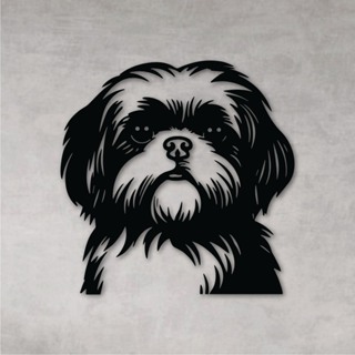 Quadro Decorativo Vazado Decoração Cachorro Shitzu MDF Preto em Oferta na Shopee