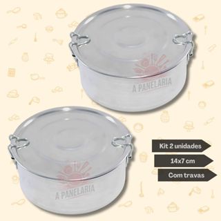 Kit 2 marmitas 14 cm de alumínio polido com tampa e travas almoço janta em Oferta na Shopee