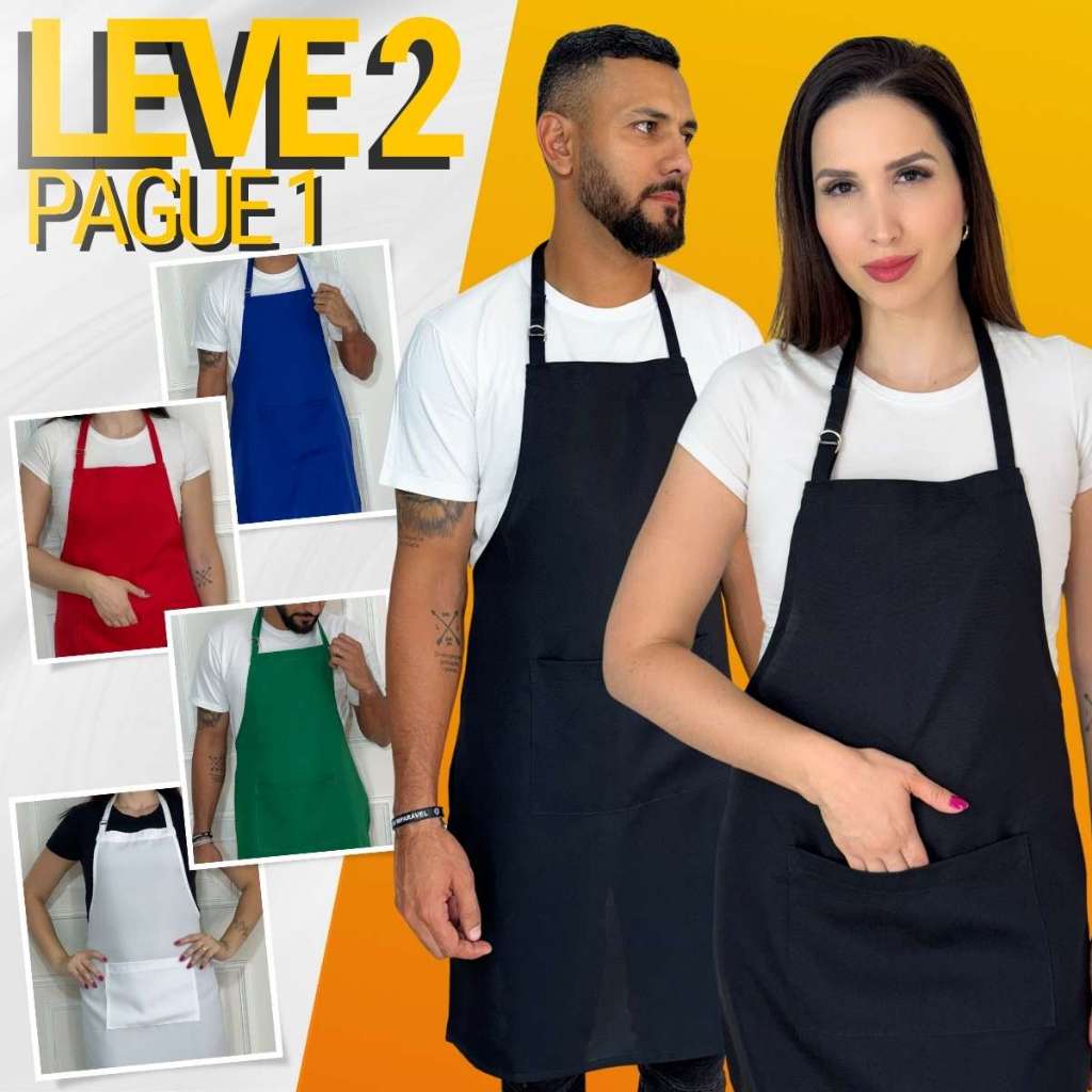Kit 2 Avental Com Bolso Ajustável Corpo Inteiro Oxford Liso Garçom Cozinha