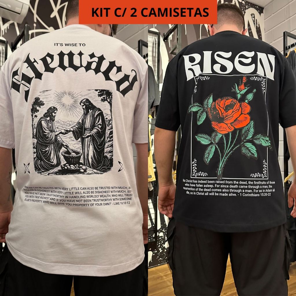 Ripfire Camisa Masculina Algodão Streetwear Camiseta Oversized Crista Moda Envagelica Kit C/2 Peças