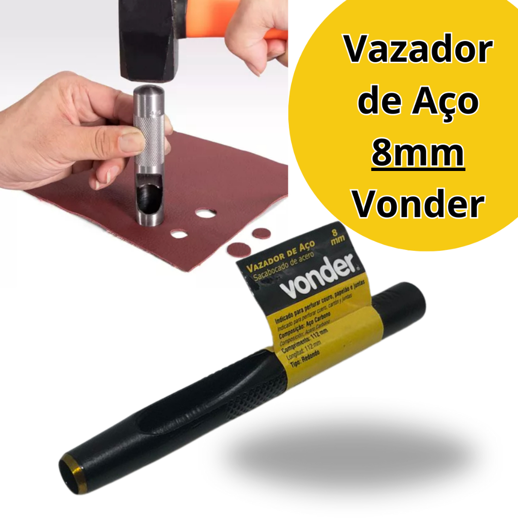 Perfurador Vazador 8mm Aço Couro Eva Junta Papelao Vonder Furador Redondo 8mm