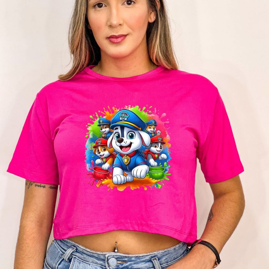 Cropped feminino estampa patrulha canina 4 Ccamiseta T-shirt em Oferta na Shopee