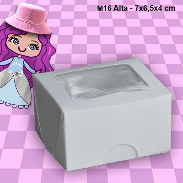 Embalagem M16 Alta com visor em papel Branco/Kraft e Laminado Ouro 300GR- 7X6,5X4cm - Pacote com 10 unidades