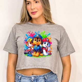Cropped feminino estampa patrulha canina colorida camiseta t-shirt em Oferta na Shopee