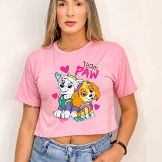 Cropped feminino patrulha canina team camiseta t-shirt em Oferta na Shopee