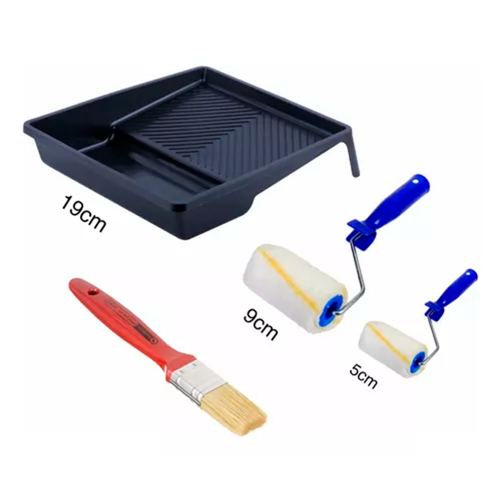 Kit C/2 Rolos Pintura Lã Multiuso + Pincel Pintura E Bandeja