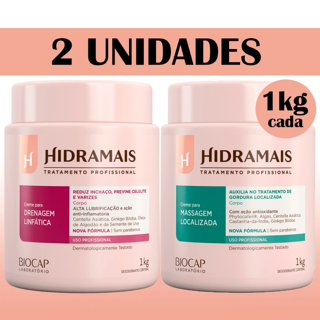 Kit Com 1 Creme Hidramais para Drenagem Linfática 1kg + 1 Creme Hidramais para Massagem Localizada 1kg - Beauty