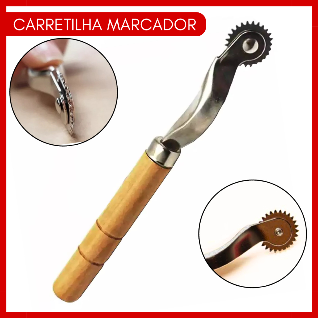 Carretilha de Costura Ferramenta Riscador Marcador de Tecido e Modelagem Cabo de Madeira