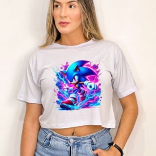 Cropped feminino estampa Sonic camiseta t-shirt em Oferta na Shopee