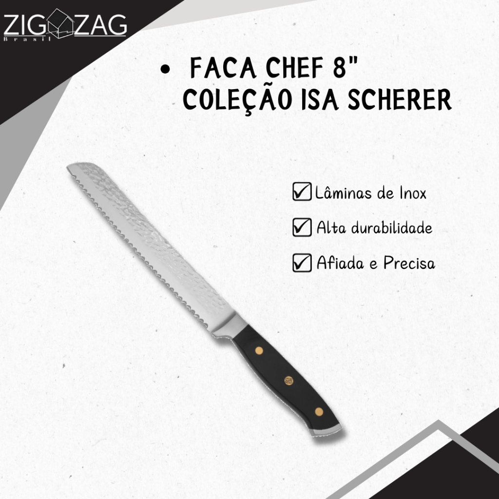 Faca para Pão 8" Coleção Isa Scherer Prata lâmina em Aço Inox resistente à corrosão em Oferta na Shopee