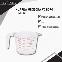 Jarra medidora de Vidro Borossilicato 500ML Resistente