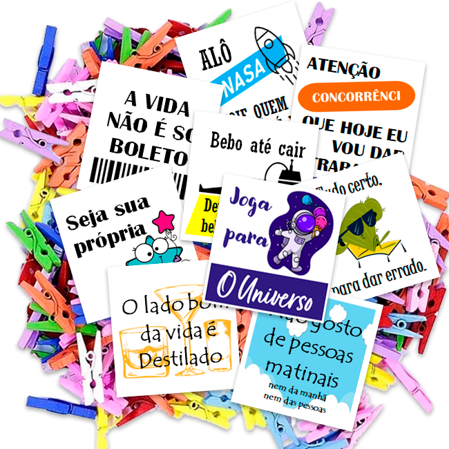 Kit 100 Tags  para Drinks e Pregadores Coloridos