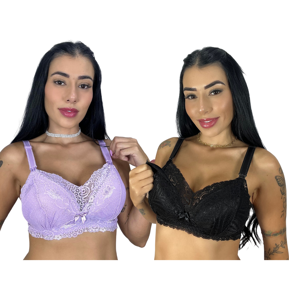 Sutiã Amamentação com Bojo Soft Renda KIT 2 em Oferta na Shopee