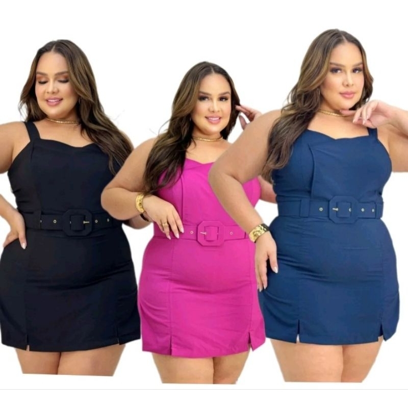 macaquinho short saia plus size Macacao Curto Plus Size com Cinto Plus Size Blogueira