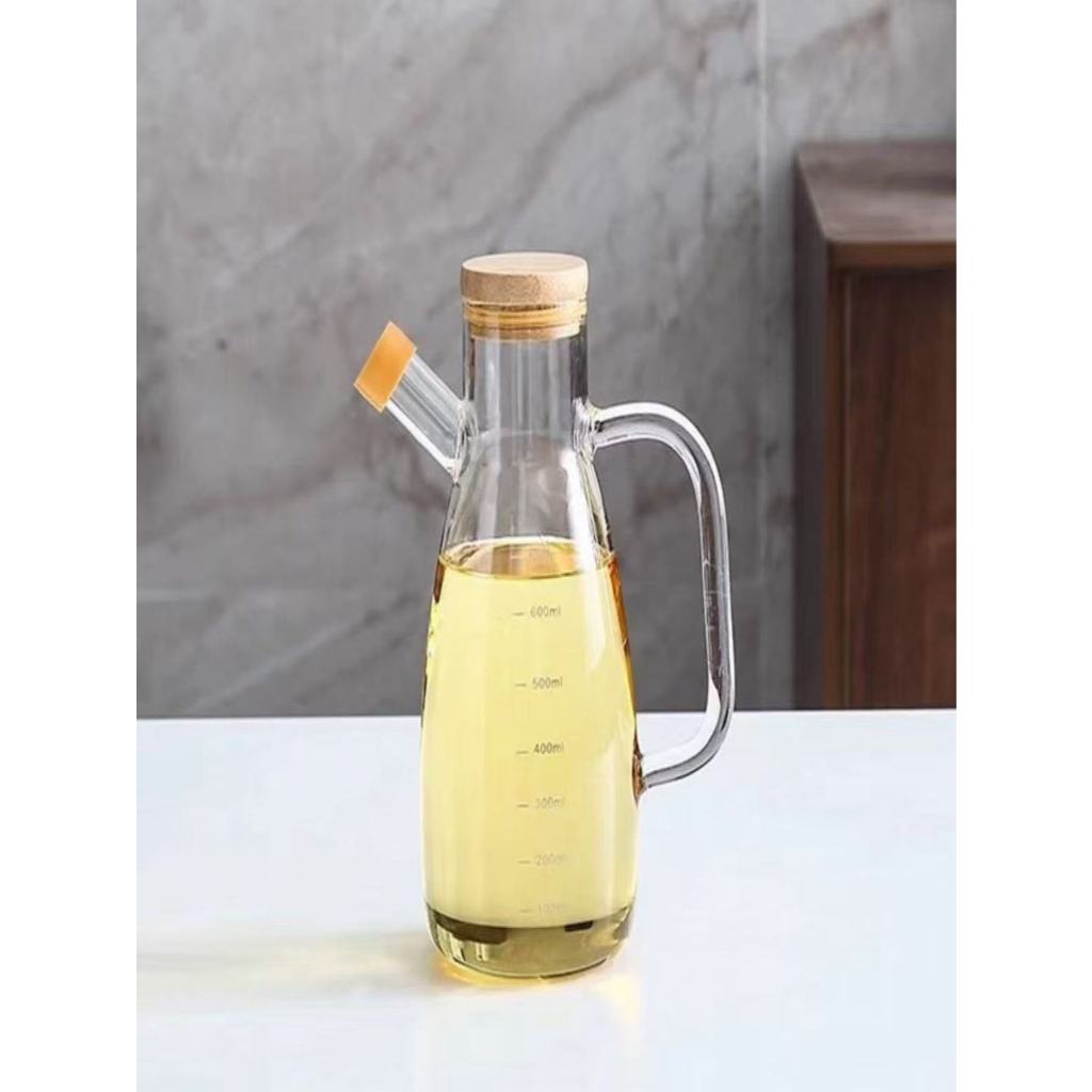 Galheteiro de Vinagre/Azeite com Tampa de Bambu e Bico Dosador Jarra de Vidro 650ml em Oferta na Shopee