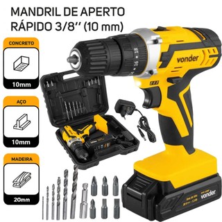 Parafusadeira Furadeira de Impacto 20v Sem Fio Com Maleta Broca e Bits PFV238I Vonder em Oferta na Shopee