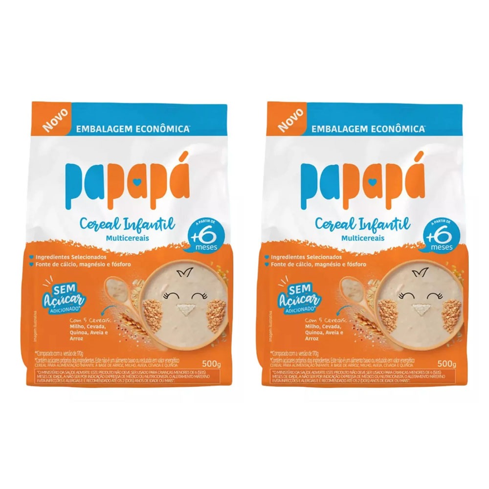 Cereal Papapa Infantil Multicereais Sache 500g Kit 2 Un