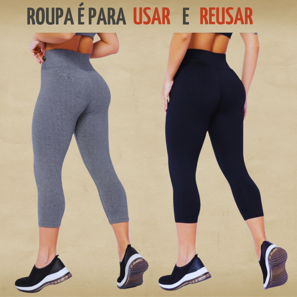 KIT 2 corsário Feminino capri legue lisa academia suplex Cos Alto em Oferta na Shopee