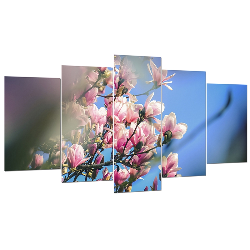 Quadro Decorativo Mosaico 5 Peças Sala Quarto Flores Pétalas Jardim Paisagem Horizonte Céu