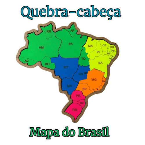 Mapa do Brasil Brinquedo Madeira Educativo / Pedagógico dividido por Estados em Oferta na Shopee