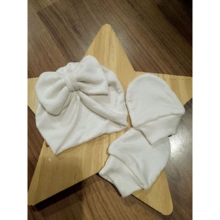 Touca turbante com laço e luvas RN em Oferta na Shopee