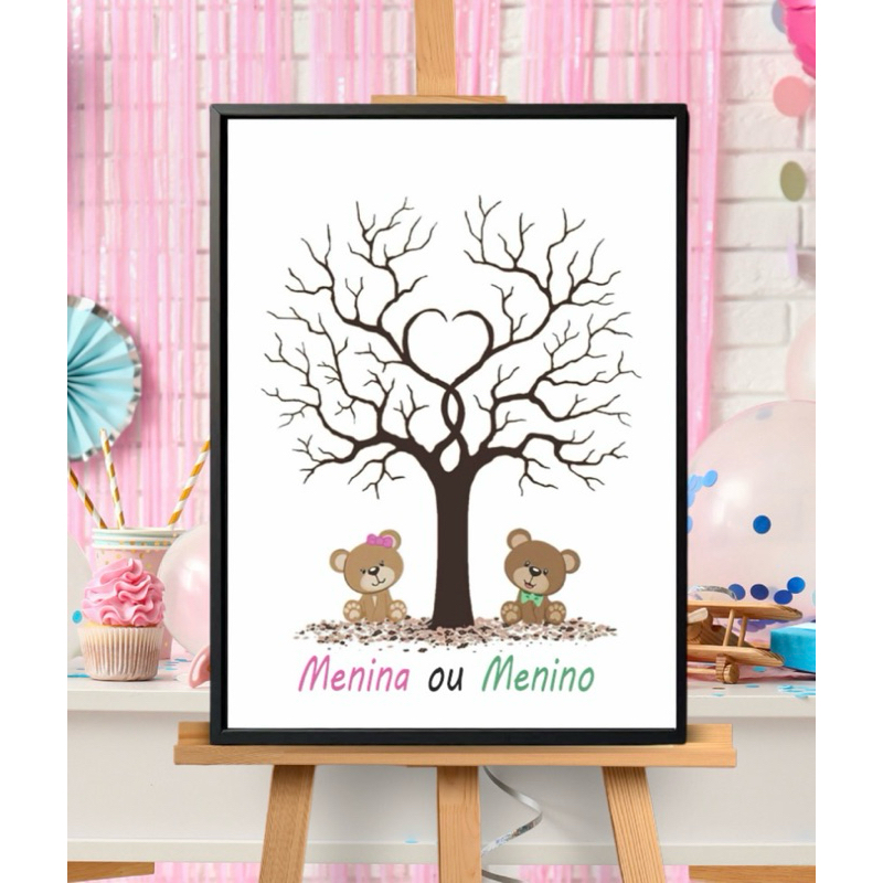 Quadro Decorativo Chá de Revelação Recepção Menina ou Menino Ursinhos Personalizado!