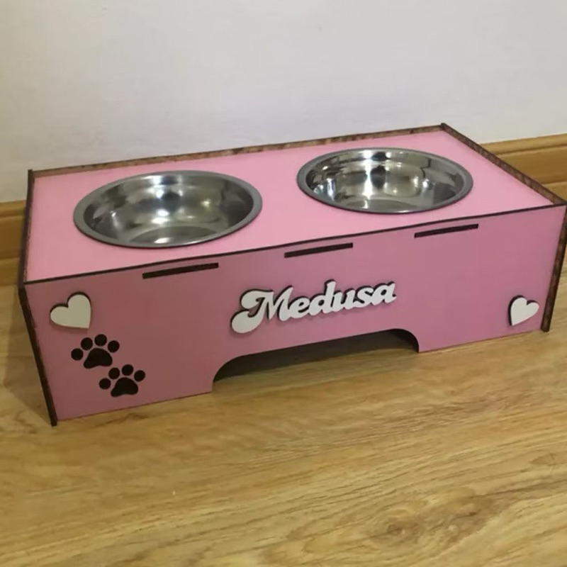 Comedouro elevado para Cachorro e Gato Nome Personalizado Pote de Ração Pet