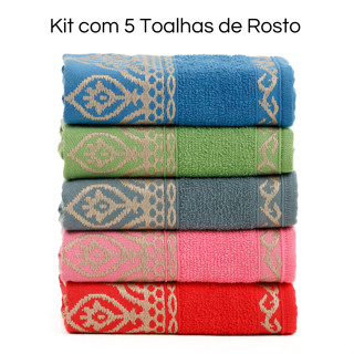 Kit 5 Toalha de Rosto Premium Grossa Bordada - 45x70cm - 100% Algodão - Seca Bem Veneza em Oferta na Shopee