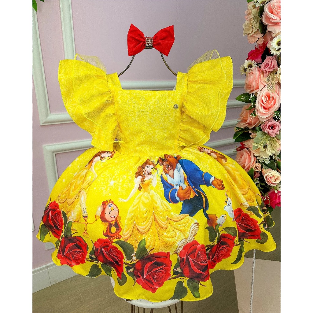 Vestido  infantil Temáticos Kids A Bela e a Fera  luxo - Envio Rápido