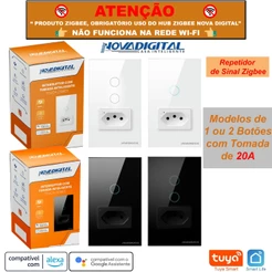 Interruptor Com Tomada de 20a Zigbee Tuya Nova Digital Repetidor de Sinal Mesh > NÃO É WI-FI <