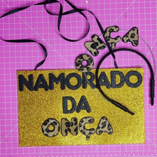 Tiara e plaquinha de carnaval casal oncinha em Oferta na Shopee