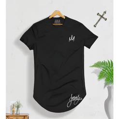 Camiseta Infantil Long Line Gospel Assinatura de Jesus estilo Moderno Novidade