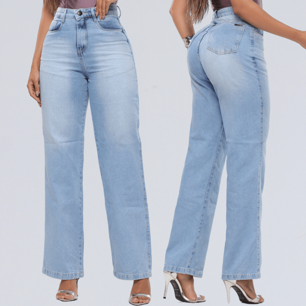 Wide Leg Jeans Pantalona Feminina Calça Cintura Alta 100% Algodao Sem Lycra em Oferta na Shopee