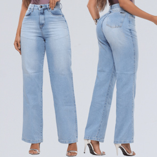 Wide Leg Jeans Pantalona Feminina Calça Cintura Alta 100% Algodao Sem Lycra em Oferta na Shopee