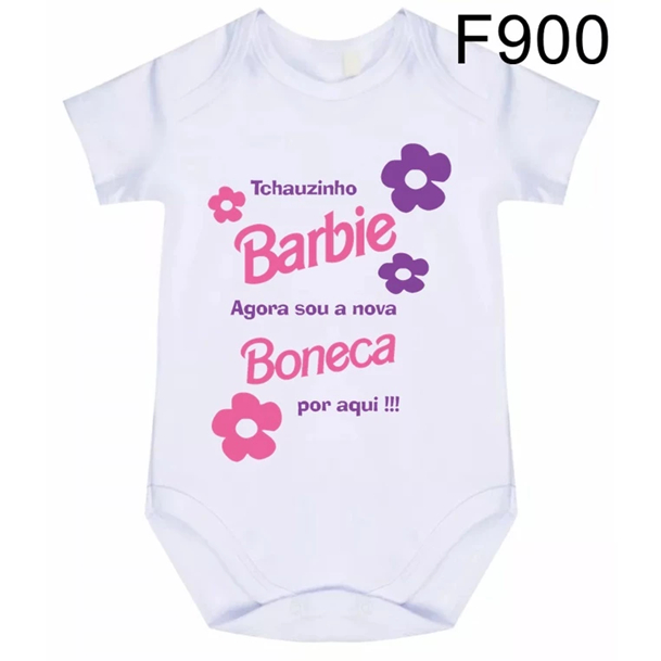 Body Roupa de Bebê Frases Tchauzinho Barbie Agora Sou a Nova Boneca Por Aqui F900