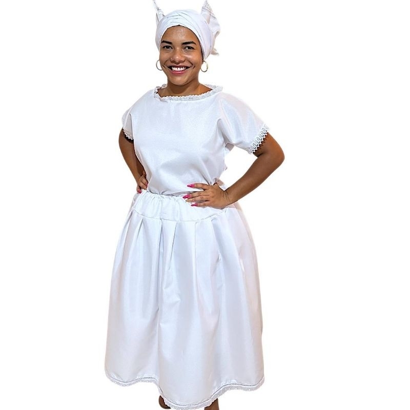 Conjunto 3 Peças Feminino Umbanda E Candomblé Ração Luxo Oxford cód 06 em Oferta na Shopee