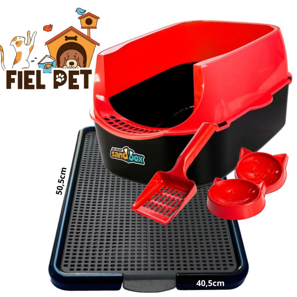 KIT Caixa De Areia Para Gato + Tapete Coletor de Areia 2D + Comedouro / Bebedouro / Pazinha em Oferta na Shopee