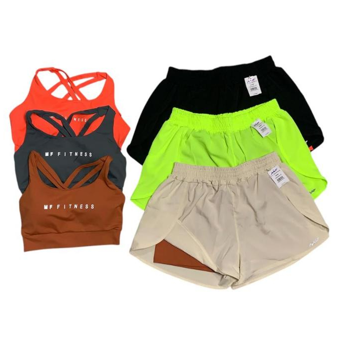 Conjunto de Short Duplo em Poliamida e Tactel Com Top Cruzado Nas Costas Academia Fitness