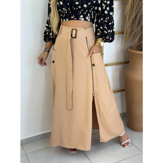 Saia Longa Alfaiataria com Bolso e Ziper na Lateral Sinto Explusivo Tendência 2025 em Oferta na Shopee