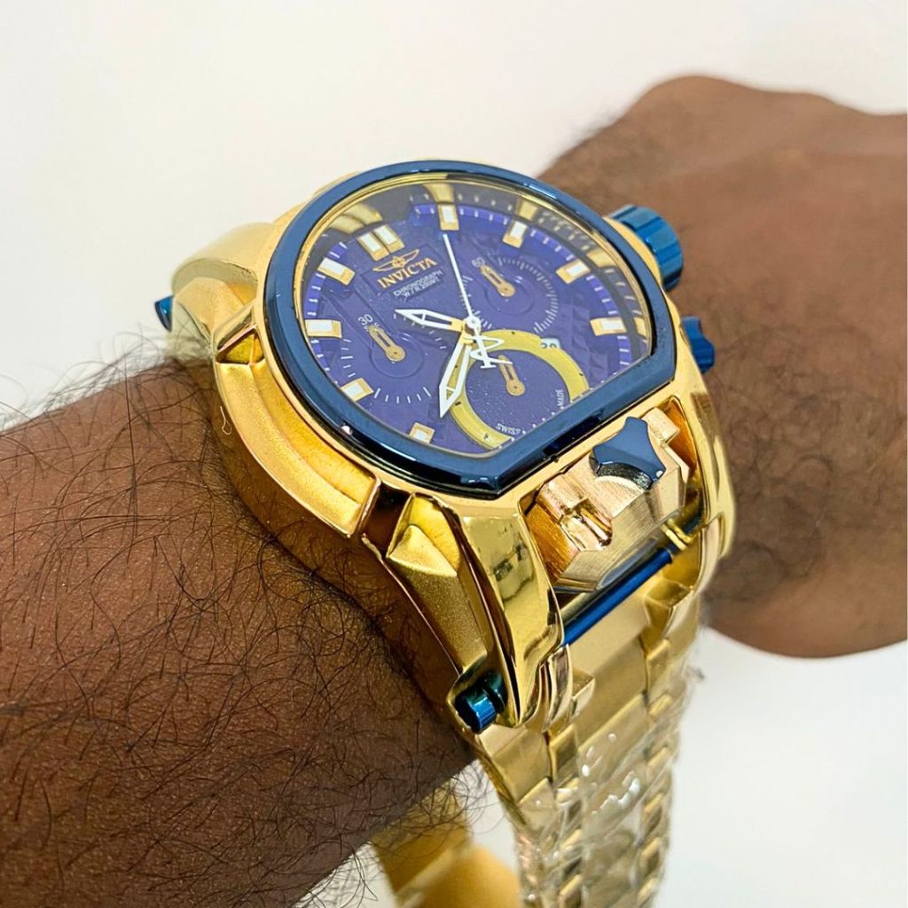 Invicta Zeus Bolt Reserve Relógio Aço Inoxidável Masculino Dourado Esportivo