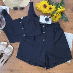 Conjunto Feminino Cropped e Short Moda Feminina Verão