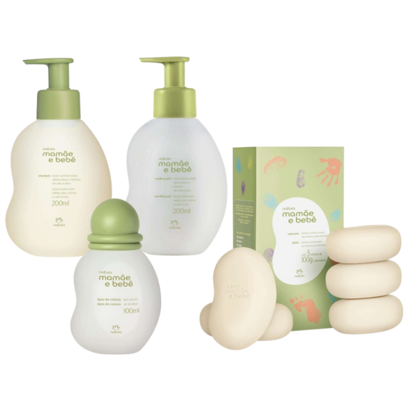 kit Mamãe e Bebê Colônia 100ml + Shampoo 200ml + Condicionador 200ml + Sabonete Barra 5 unidades Natura