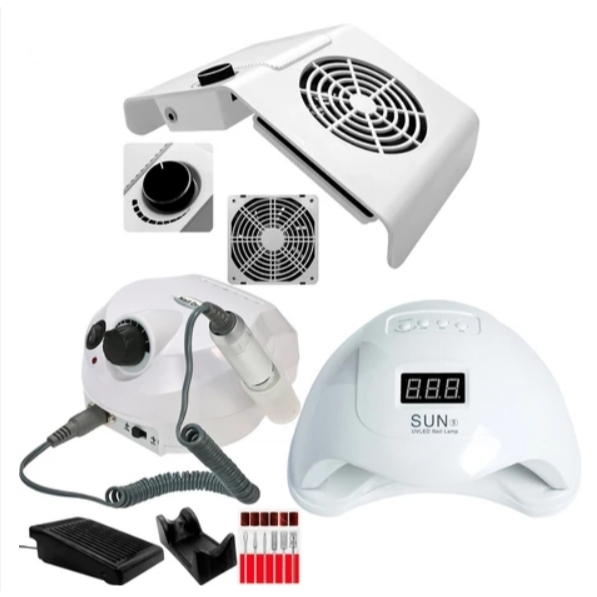 Kit Unha Lixa Lixadeira Motor Porquinho + Cabine Su 5 48w + Aspirador Sugador Coletor De Po Manicure Unha Gel Acrigel
