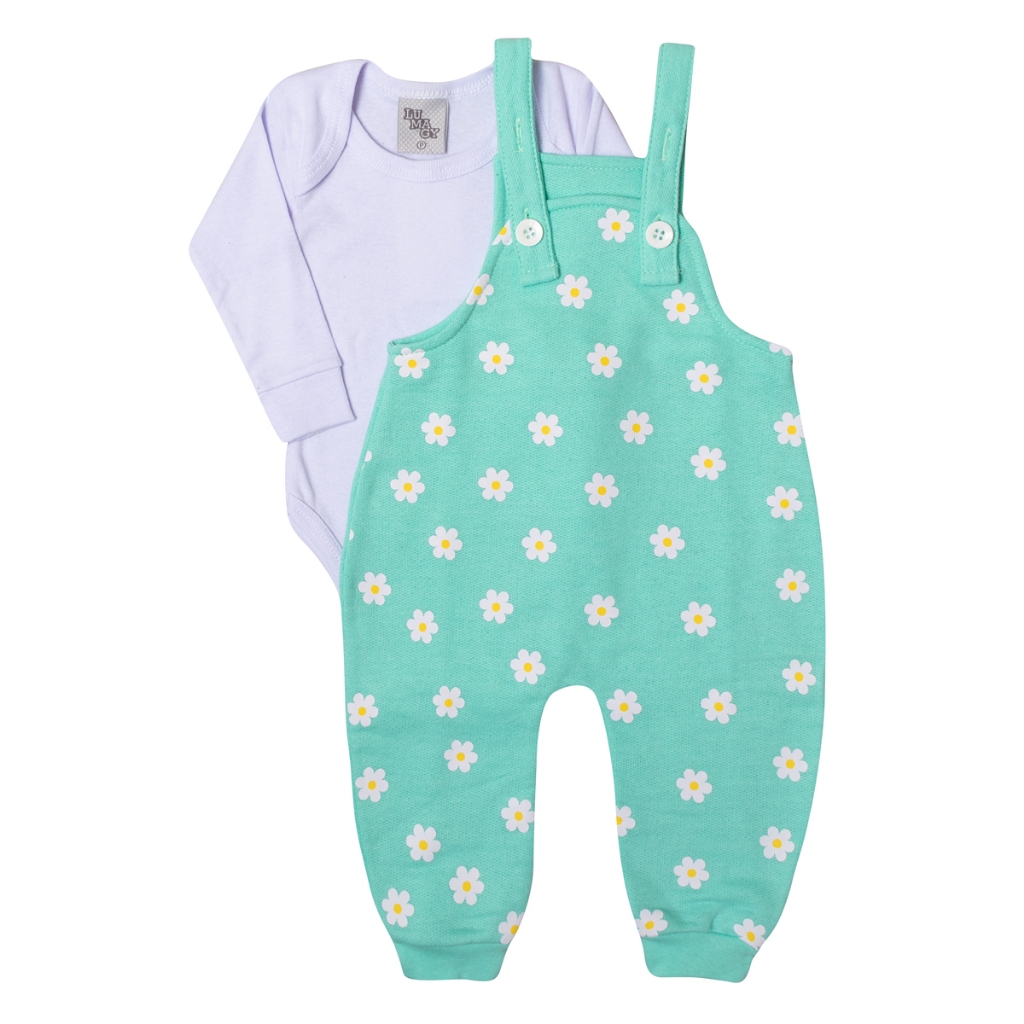 Conjunto Jardineira e Body Inverno Menina em Oferta na Shopee