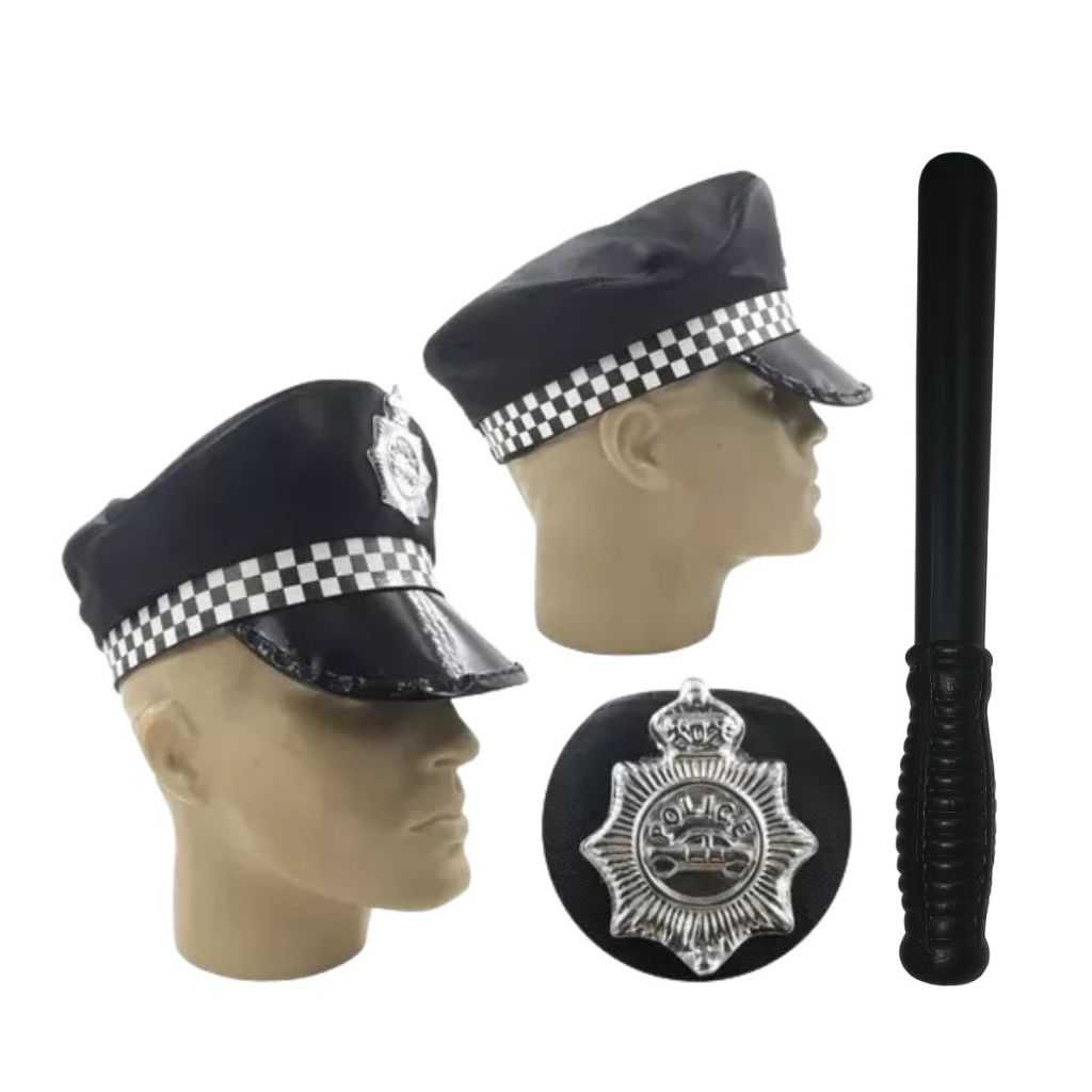 Kit Policial com Quepe e Cassetete - Fantasia de Carnaval
