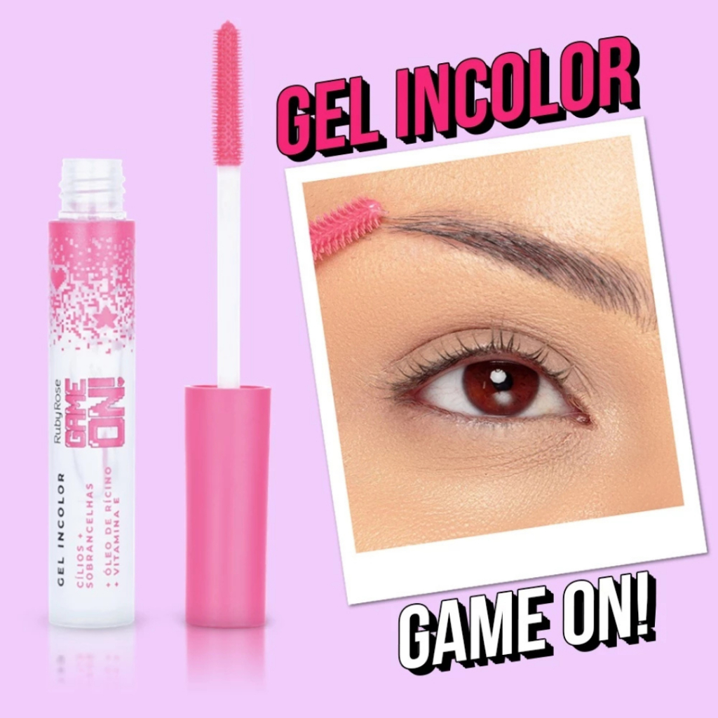 Gel Incolor para Sobrancelha + Rímel Incolor para Cílios - 2 em 1 | Ruby Rose Game On