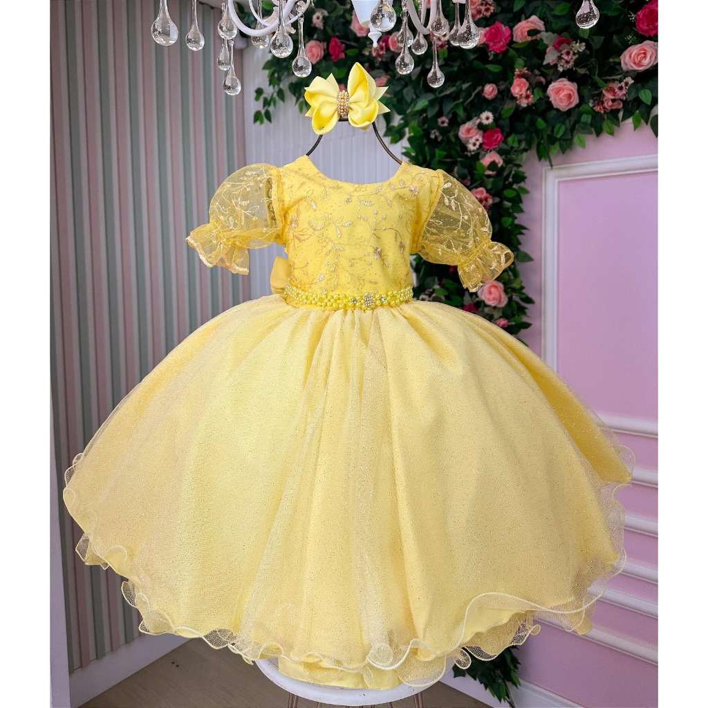 Vestido infantil Bella Child Laize Amarelo Luxo Dama