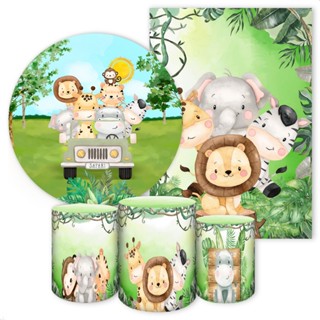 Kit 5 Peças Capa Painel Redondo + Capa Retangular + Trio Cilindros para Festa Tema Safari em Oferta na Shopee